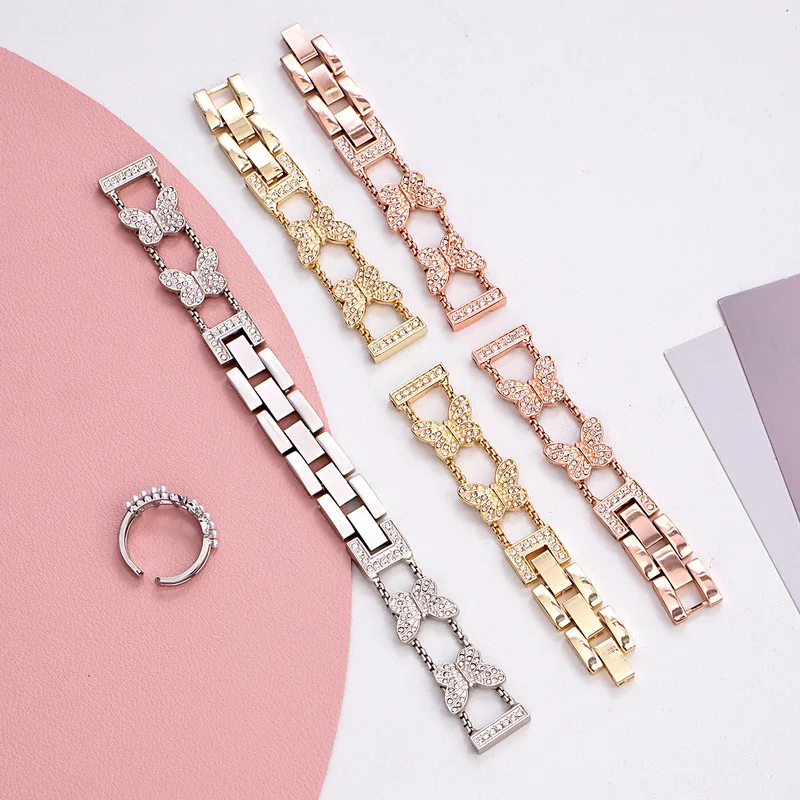 Butterfly studded diamond chain strap suitable for Applewatch S11/10 Apple Watch wristband