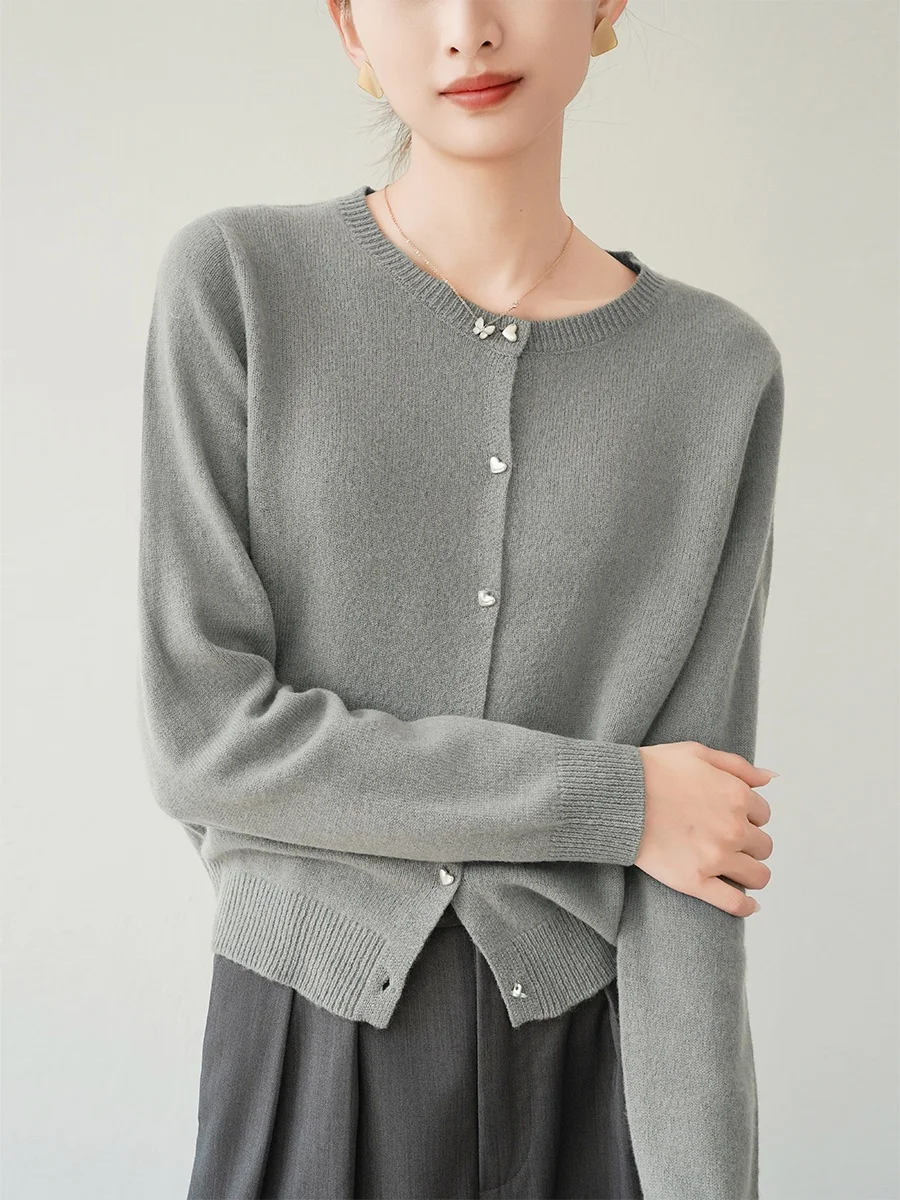 

XALI ey Lightweight Warm 00 Wool Knitted Cardigan Women's round Ne Thin Sweater Outerwear Straight Cut Commute Sle Lon...