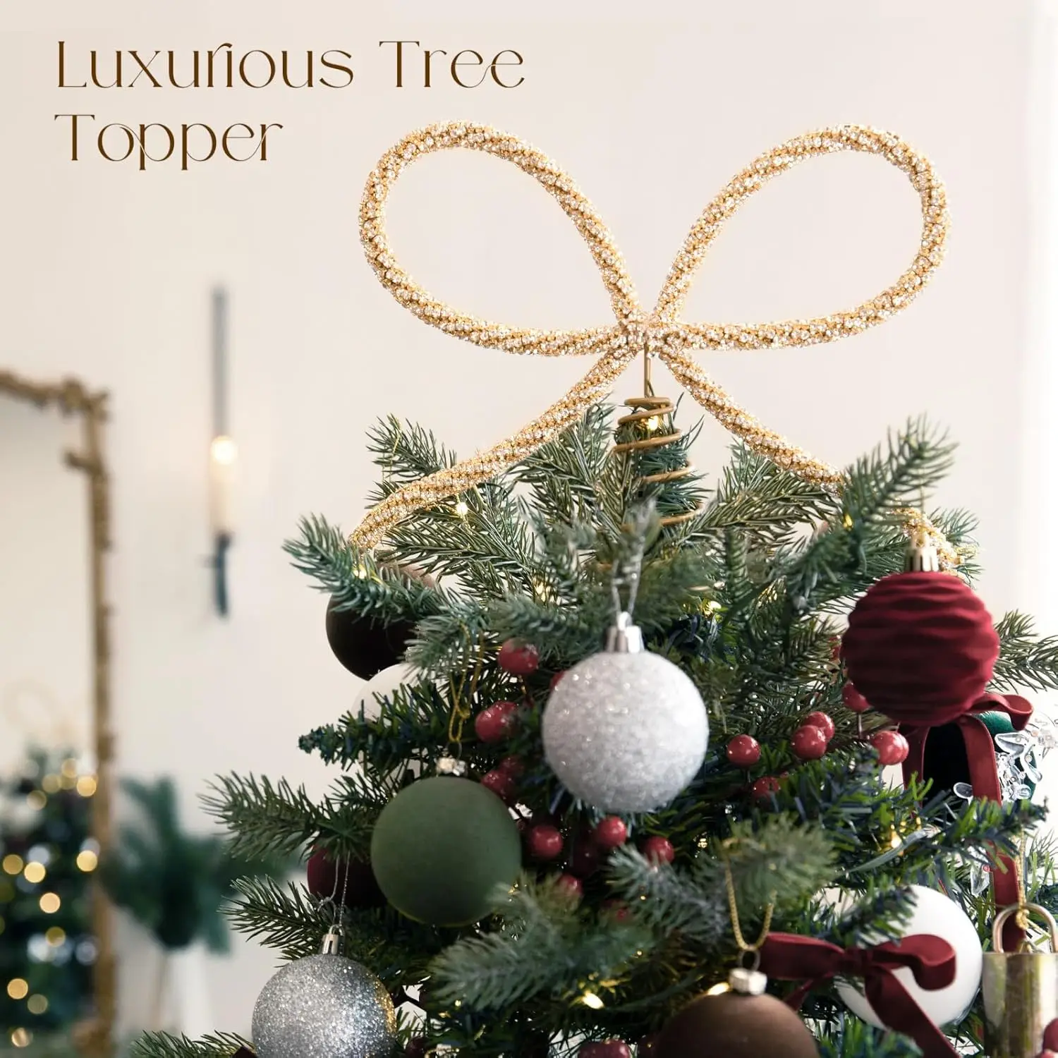 

Christmas Golden Glass Rhinestone Bow Tree Top Decoration Suitable For Indoor And Outdoor Home Party Decorations