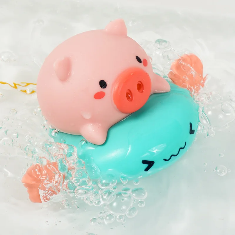 1PCS Cartoon Cute Animal Pull the bath toy pig Classic Kid Water Toy Infant Swim Turtle Wound-up Chain Clockwork Kids Beach Toy