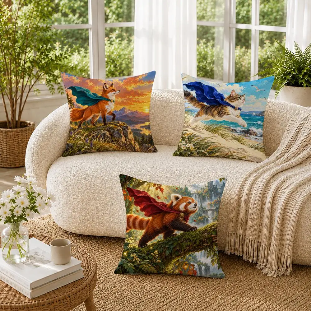 Animals Grassy Hilltop Scenic Valley Cushion Cover Soft Short Pillow Cases Hidden Zipper Cutecore Sofa Bedroom Home Decor Gift 2