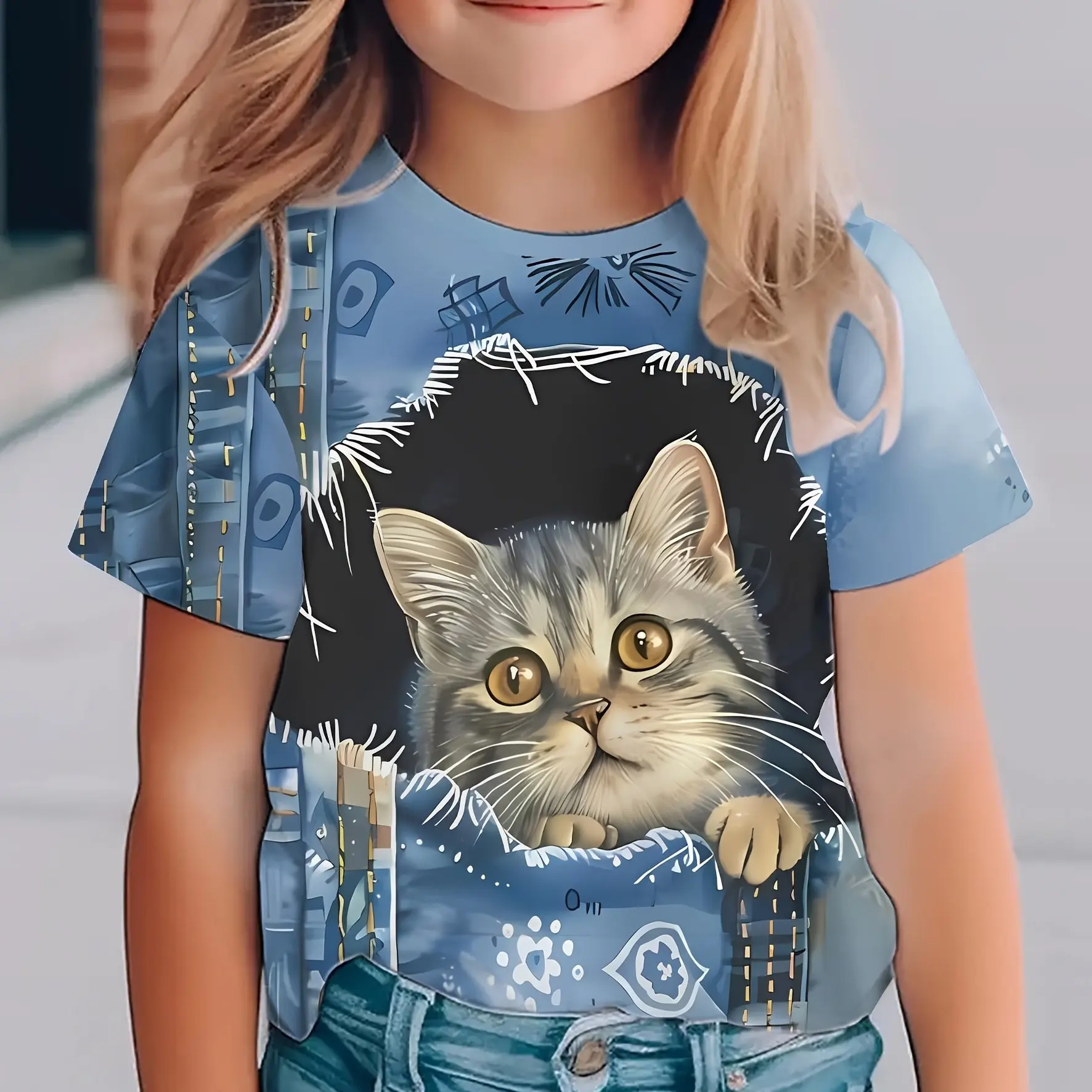 Roupas infantis menina camiseta manga curta 3d bonito animais impressão crianças roupas de verão casual ao ar livre gráfico meninos tshirt topos