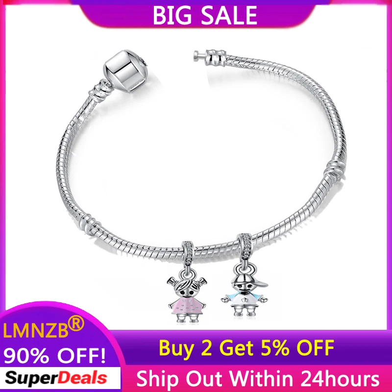 LMNZB Original Real Tibetan Silver Bracelet with Lover Boy&Girl Charms Bracelet DIY Accessories Jewelry Gift for Women LBH005