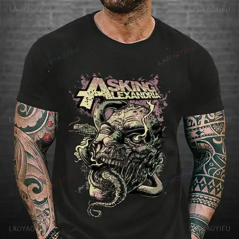 Rock Band Asking Alexandria Tshirt Vintage Punk Cotton Printed Men's T-Shirt British Metal Core Y2k Street Style Harajuku Tops