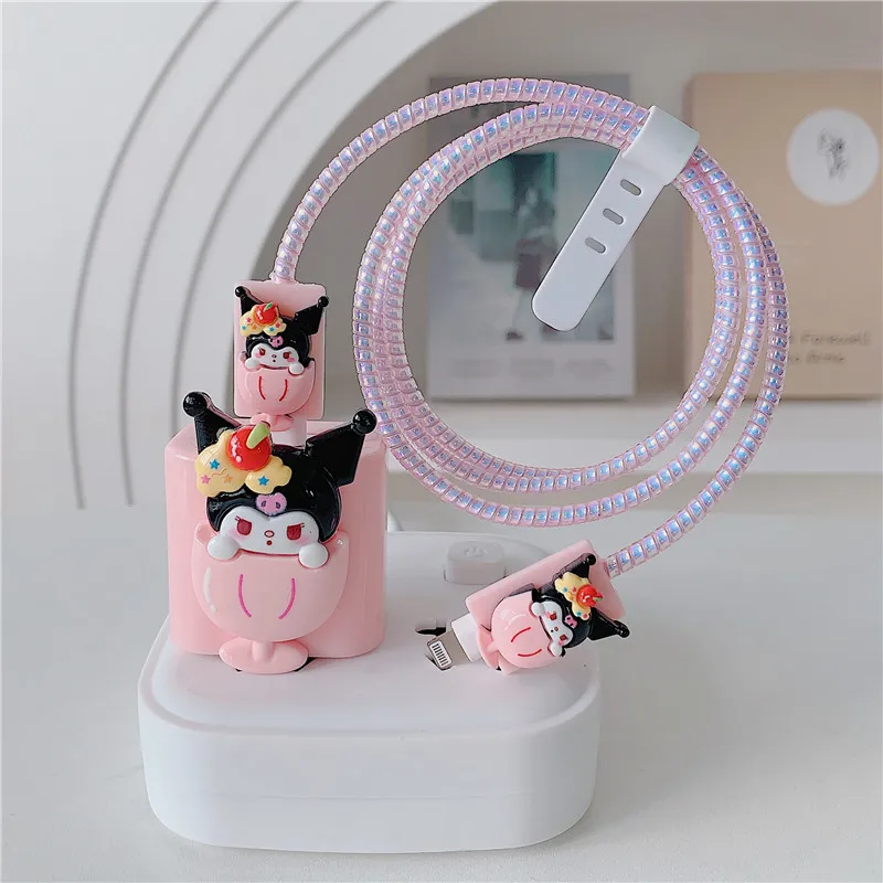 3D Cartoon Charger Protector Cable Organizer for Iphone 18W 20W Data Cable Management Cord Winder Kit Girl Cable Storage Box