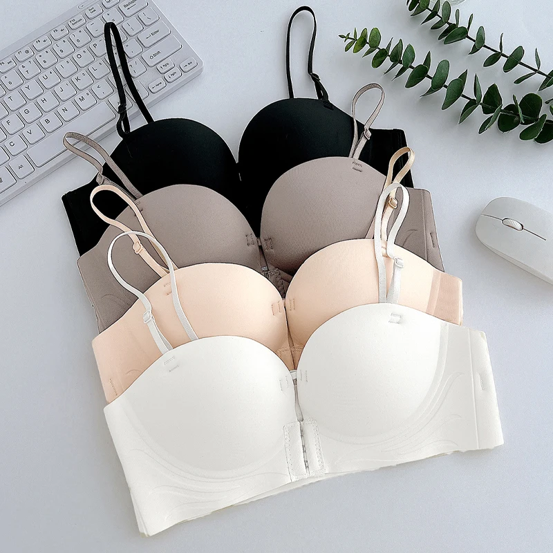 Strapless Bras Women Front Closure Seamless Brassiere Push Up Thick Underwear Adjustable Female Soft Solid Invisible Lingerie