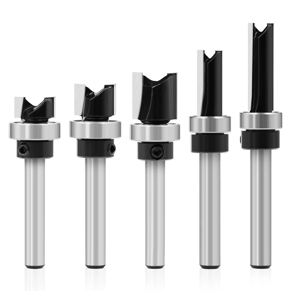XHYKern 6mm und 1/4 Zoll Schaft Fräser mit vorspringendem Lager, schwarz beschichtet, Holzbearbeitungswerkzeug
