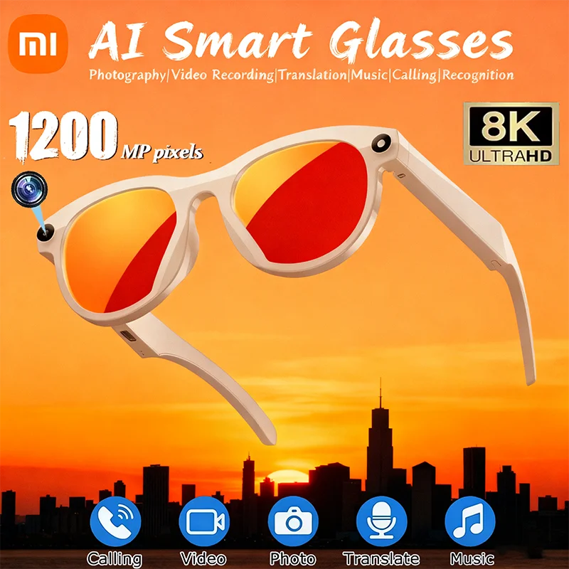 Xiaomi 8K HD AI Smart Camera Occhiali Occhiali per fotocamera di traduzione Chiamate Bluetooth multifunzionali Assistente vocale Lettore musicale