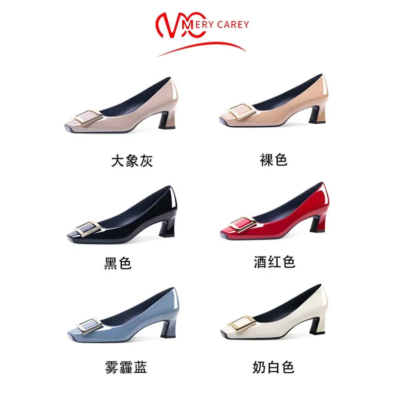 woman 2024 trend New Square Buckle Heels for women Luxury Brand Pumps Square toe High Heels Fashion Party Elegant Ladies Shoes