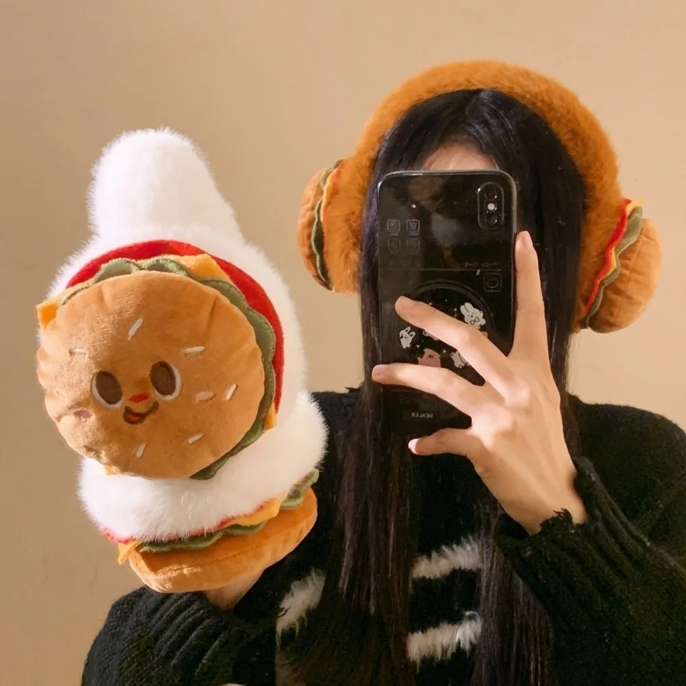 لطيف لينة همبرغر الأذن دفئا سميكة مضحك غطاء الأذن يندبروف طوي حماية الباردة غطاء للأذنين في الهواء الطلق