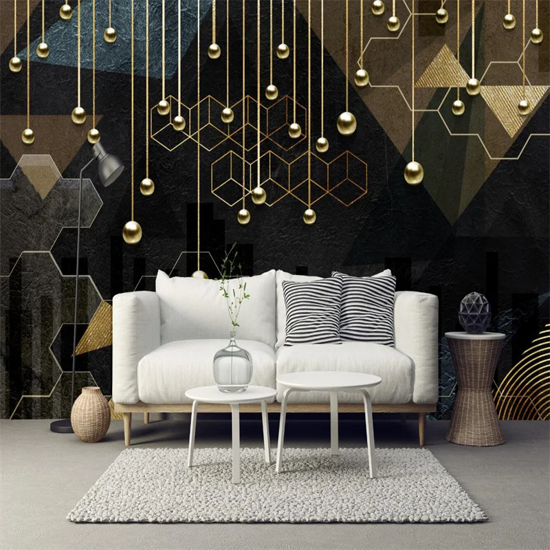 

Nordic Modern Industrial Style Geometric Lines Mural Wallpaper Simple Golden Abstract Luxury Decor Wall Paper Papel De Parede 3d