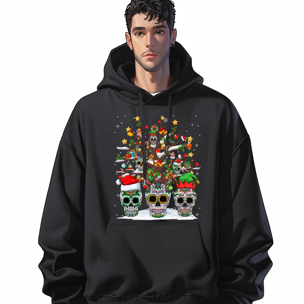 

Santa Elf Reindeer Sugar Skulls Christmas Tree Lights Xmas Grpahic Tee Men's Sweatshirts Family