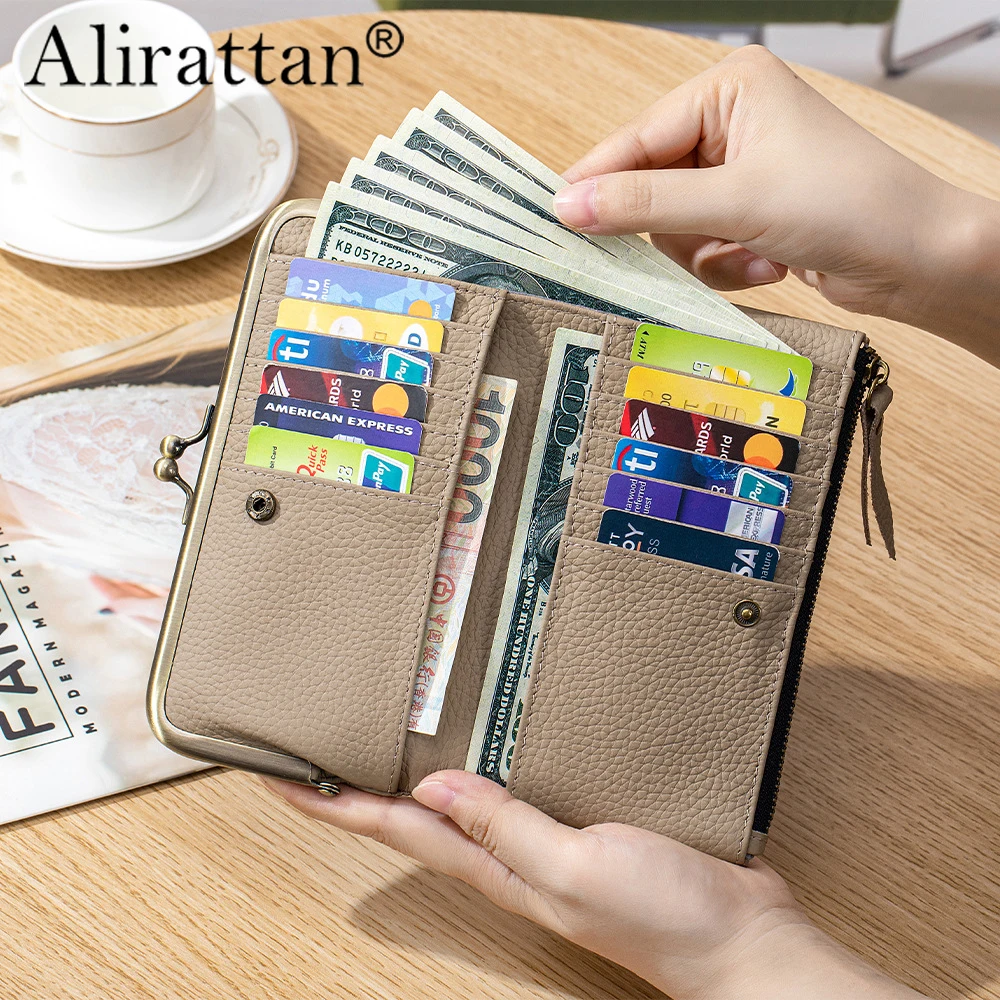 Alirattan 2026 New Style Multi-Functional Long Wallet for Women Genuine Leather Litchi Pattern Large Capacity Handbag