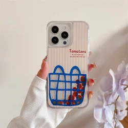Tomatoes Slider Floating Case for iPhone 16 15 17 Pro Max Glitter Dynamic Quicksand Hard Back Cover Silicone Shell Liquid Funda