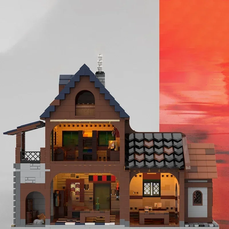 Moc Building Block Modular Medieval French Style Houses Model Technology Brick DIY Assembly City Street View Toy Holiday Gift