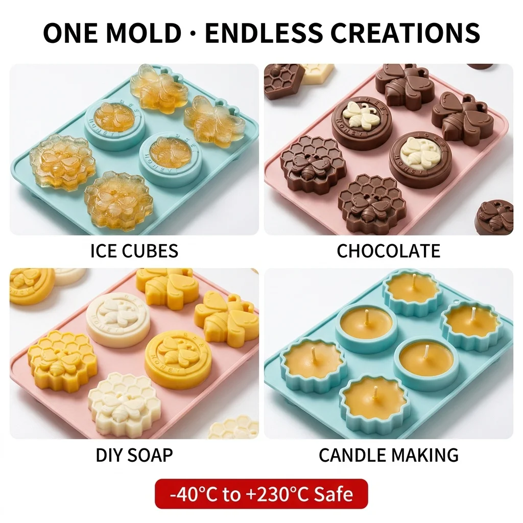 3D Honeycomb Silicone Cake Mold 6 Cavity Bee Shape Mould For Chocolate Candy Food Grade Sweet Party Decoration Homemade Gifts