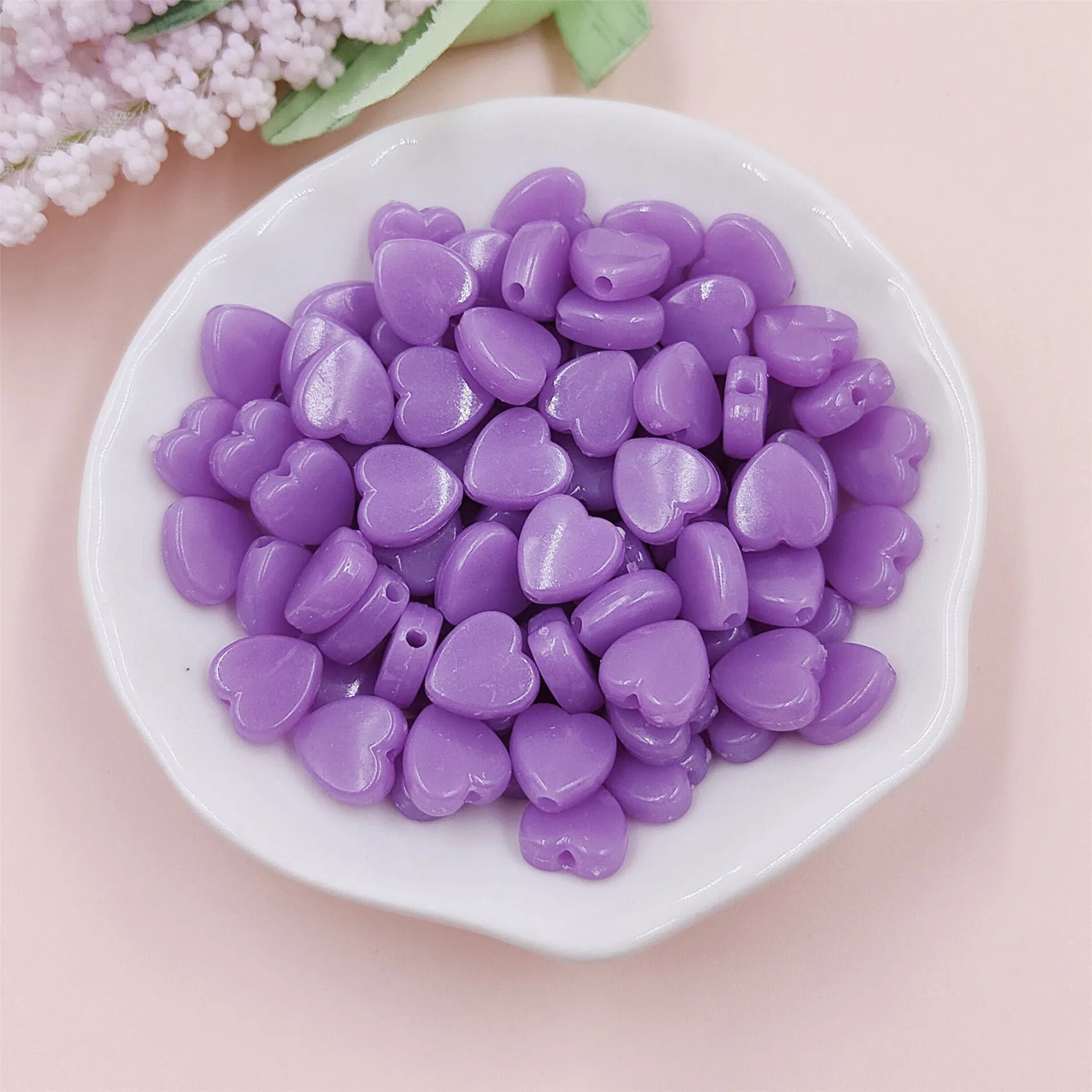 10/50Pcs DIY For Heart Loose Beads Macaron Jewelry Making Wholesale Necklace Accessories Bracelet Pendant Pearlescent