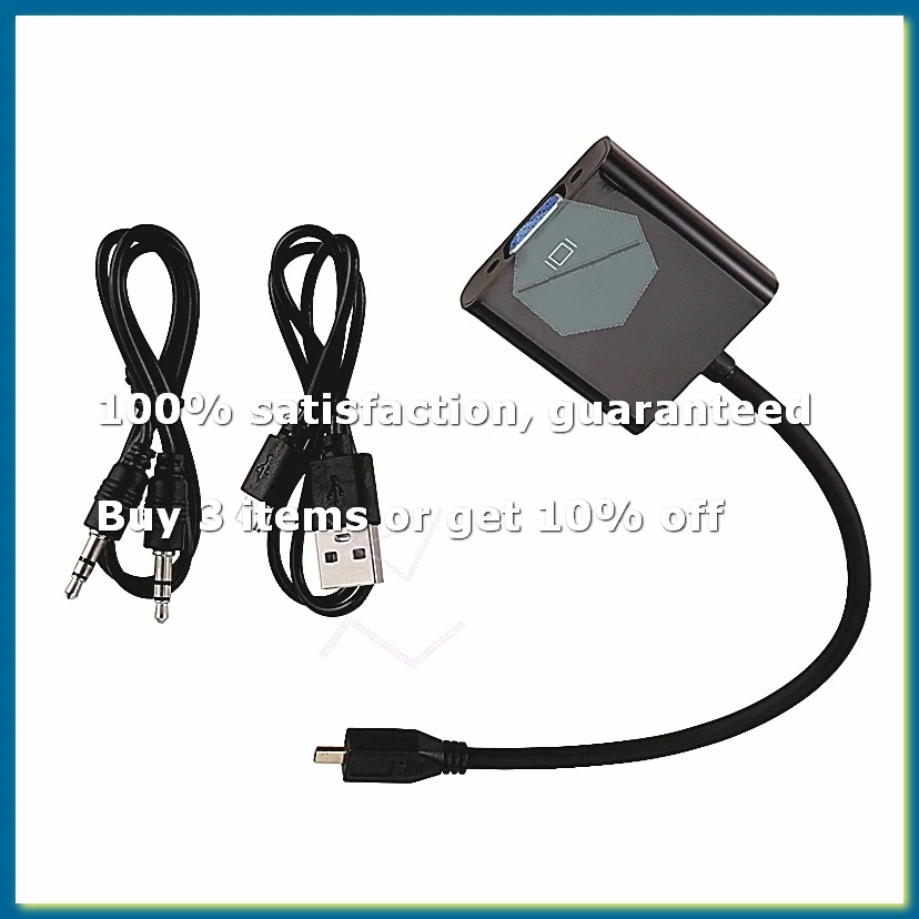 Micro- to VGA Adapter Cable 1080P Video Converter with Audio Jack USB Power Cable for Camera-DTD2