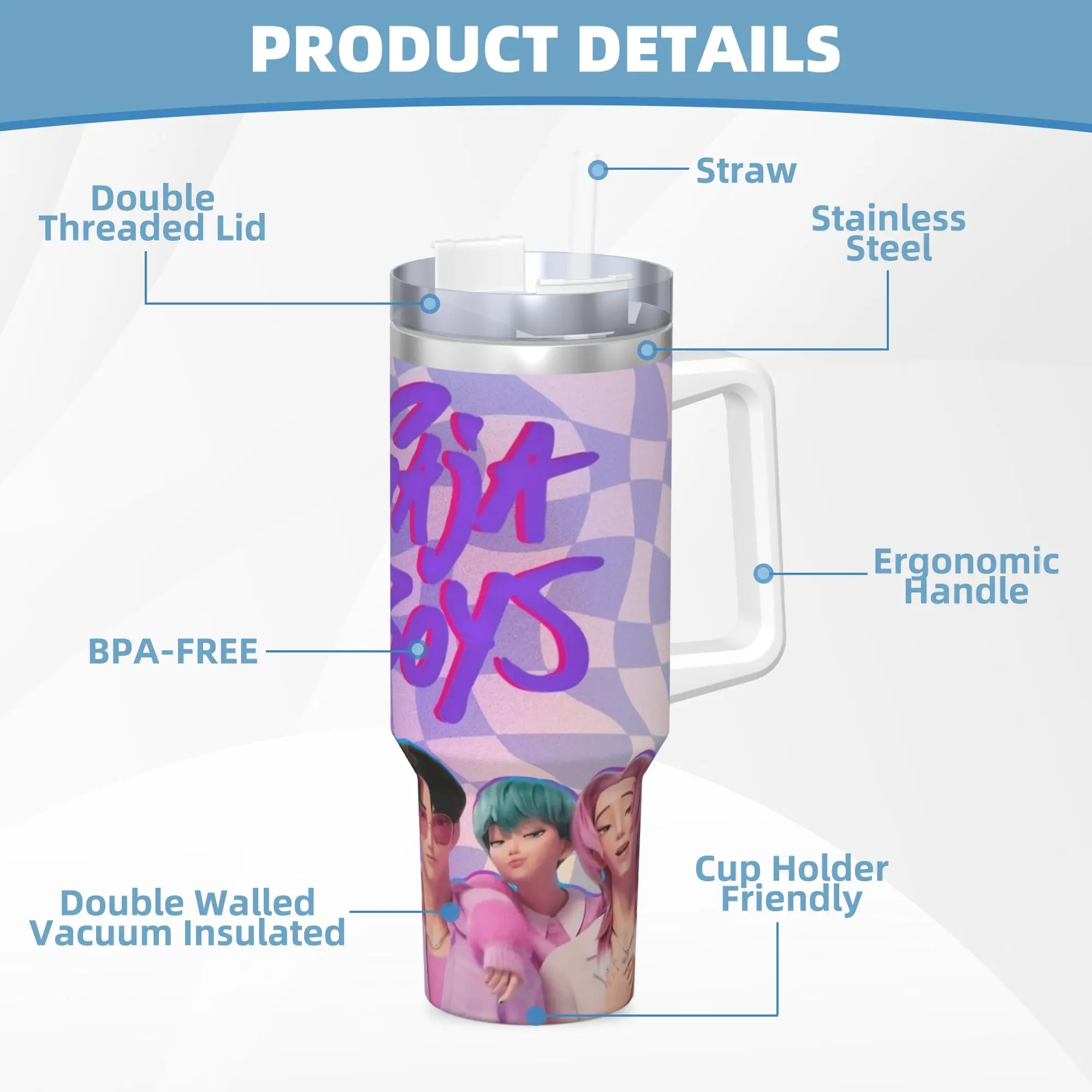 Stainless Steel Tumbler Saja Boys - K-POP DEMON HUNTERS Thermal Cups  Keep Heat Cold Drink Mugs Cup Driving Printed Water Bottle