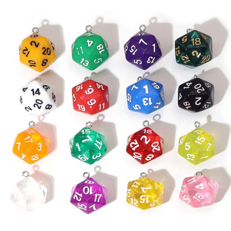 Random 10Pcs Colorful Transparent 20 Sided Dice Pendant Table Game D20 Dice Shaped  Handmade DIY Earrings Keychain Accessory