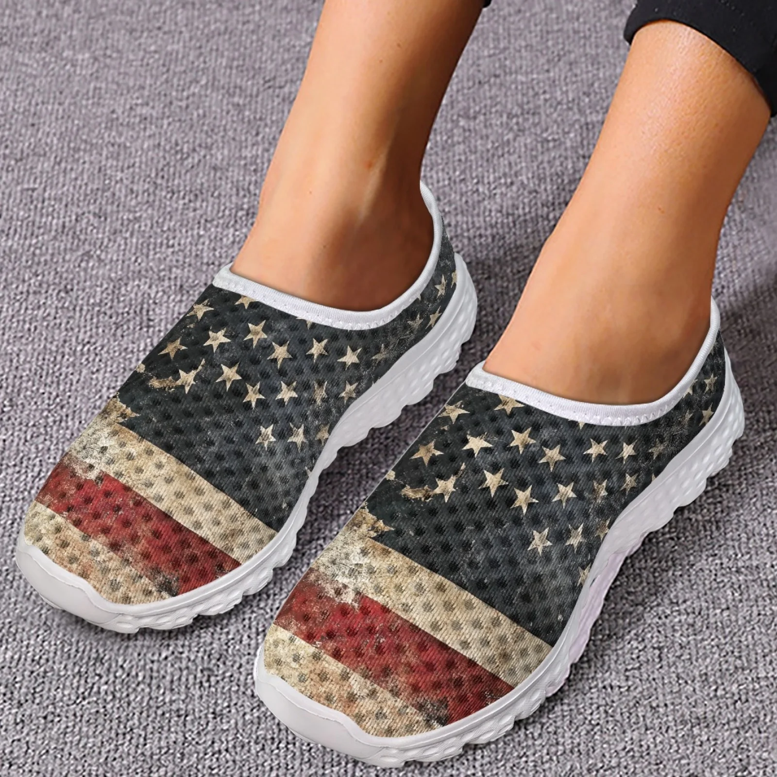 

Summer Woman Flats Ladies Sneakers Cute American Flag Print Mesh Loafers Women Outdoor Slip On Footwear Casual Shoes 2025