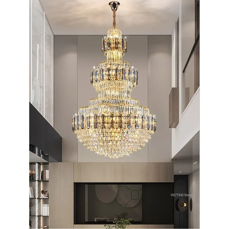 Duplex building living room chandelier villa living room high-rise lobby hotel European crystal luxury staircase light