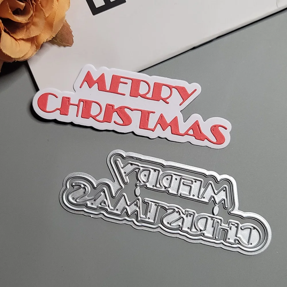 Word Merry Christmas Metal Cutting Dies for Scrapbooking DIY Album Educational Embossing Greeting Card Die Cuts Letter Christmas