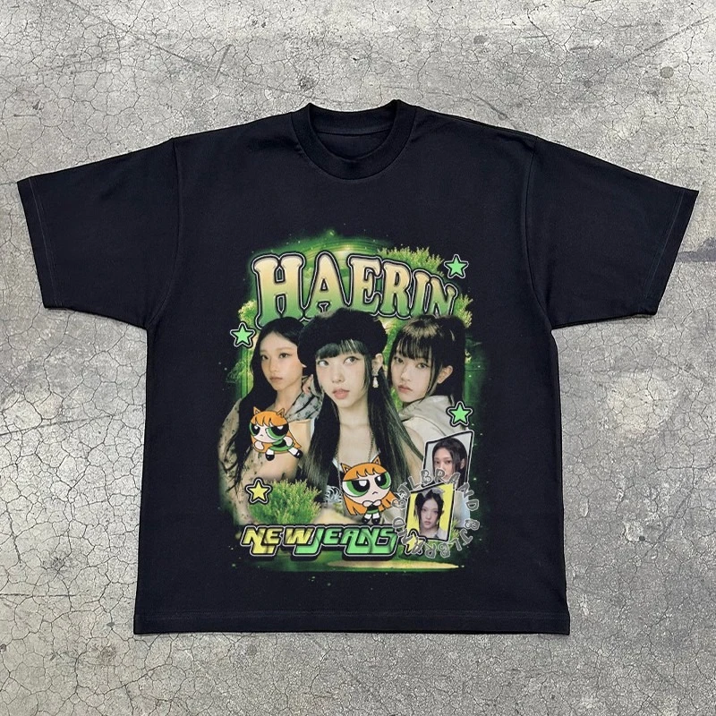 NJZ الكورية فتاة مجموعة NewJeans تي شيرت Haerin Jiangxiu + القطن المطبوع عارضة الرياضة قصيرة الأكمام KPOP مروحة الطرفية #4
