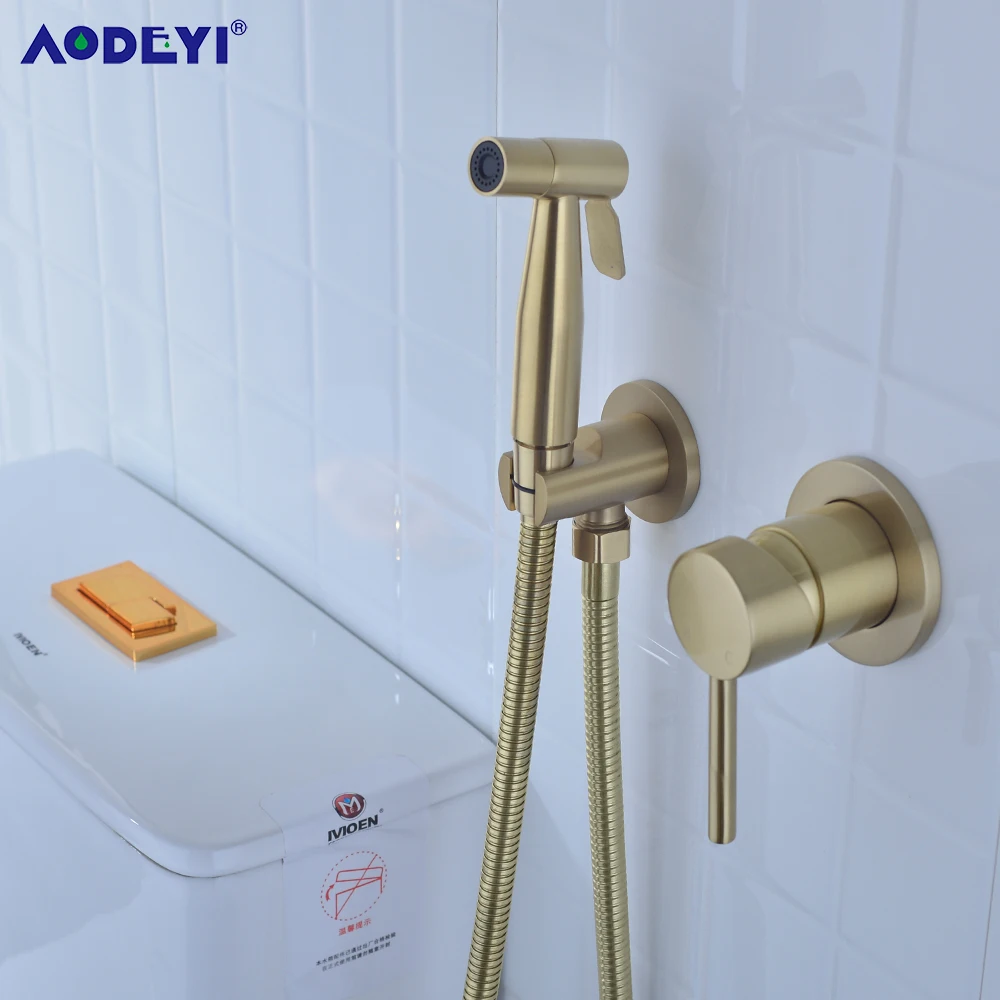 

Brass Bidet Sprayer Shower Faucet Brushed Gold Muslim Ducha Higienica Hot Cold Water Mixer Tap Handheld Toilet Washer Faucets