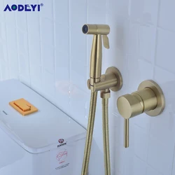 Brass Bidet Sprayer Shower Faucet Brushed Gold Muslim Ducha Higienica Hot Cold Water Mixer Tap Handheld Toilet Washer Faucets