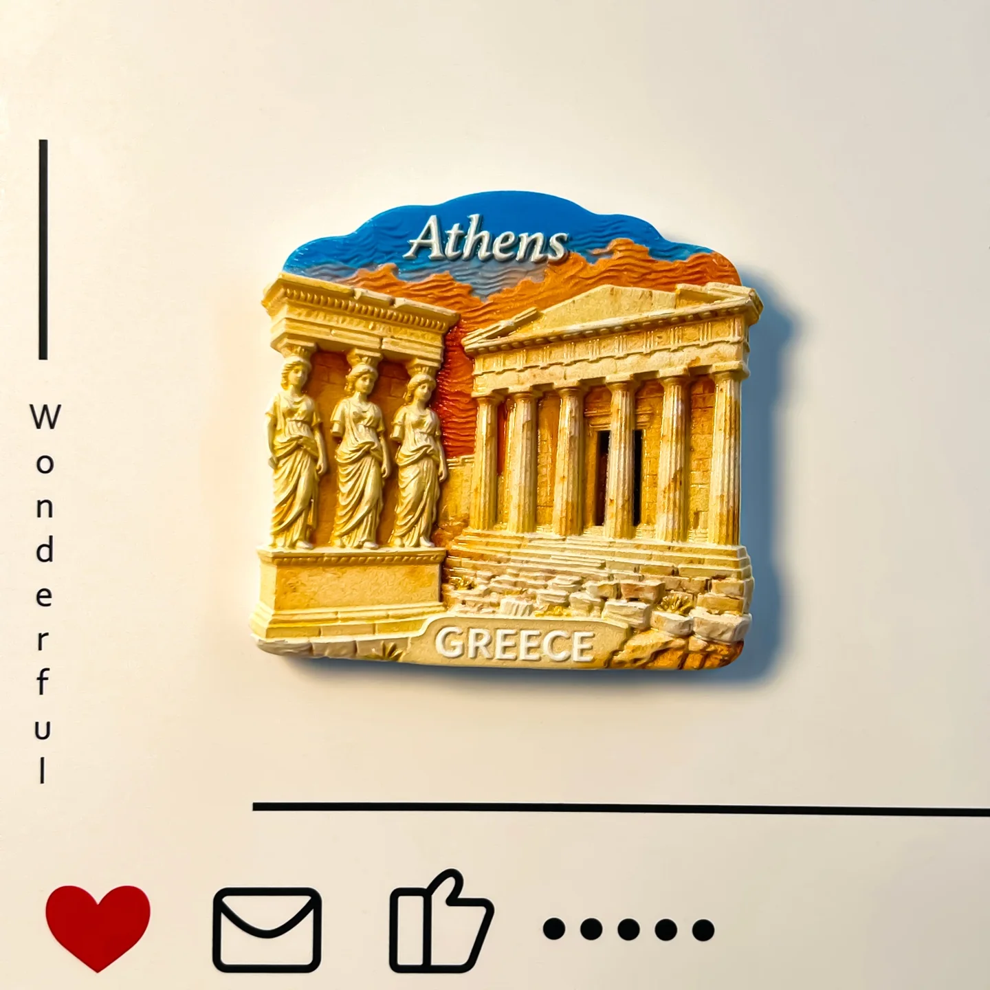 Greece, Athens, Acropolis, architecture, Temple of Erichtion, creative scenery, statue of a young girl, refrigerator sticker