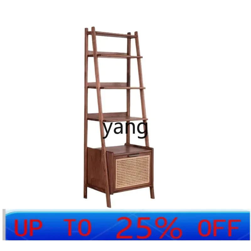 

LH solid wood bookshelf household living room incremental multi-layer storage rattan cabinet door storage rack