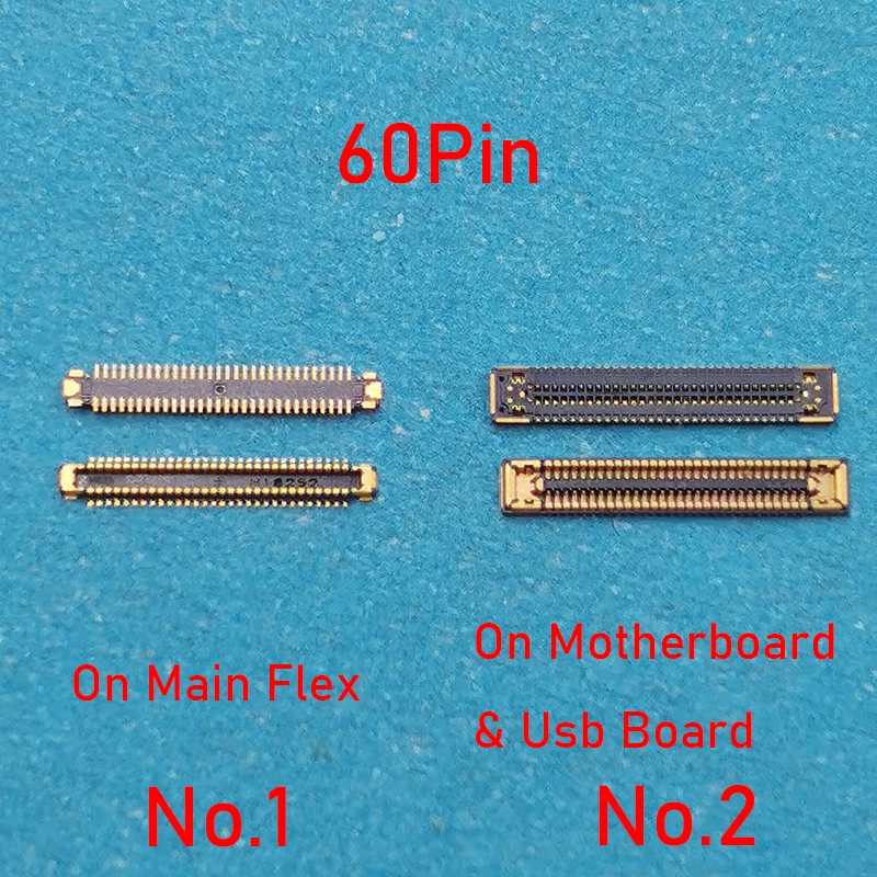 2Pcs 40 60 Pin LCD Display Screen FPC Connector On Flex For Samsung M52 M526 M53 M536 USB Charging Charger Plug On Motherboard