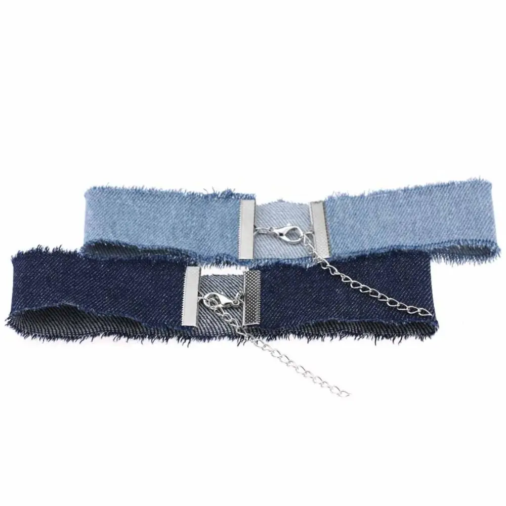Punk Harajuku Retro Denim Choker Personality Wide Band Clavicle Chain Edge Grinding Metal Clasp Hip Hop Fashion Collar