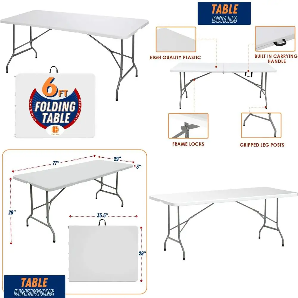 

Heavy Duty Portable Folding Plastic Dining Table for Indoor Outdoor Use with Handle and Lock - Ideal for Picnics, Parties, Campi