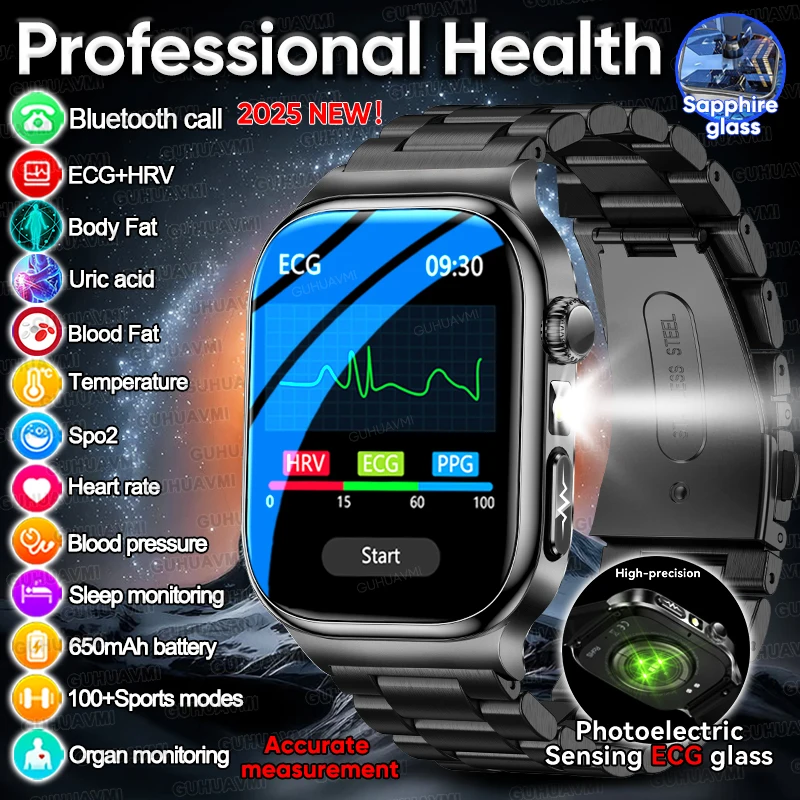 

2025 New ECG+PPG One-Click Micro inspection SmartWatch Uric Acid Blood pressure lipids Body analysis Health Smartwatch Men Women