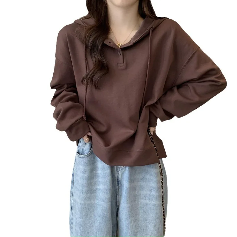 Real Shot Women's Sweatshirt Spring Autumn Thin Loose Korean Style Trendy Student Versatile Long Sleeve Hoodie Top Coat - view 5
