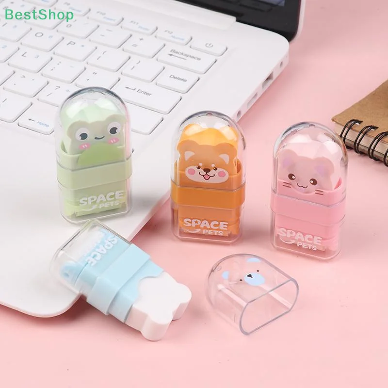 2Pcs/Set Roller Eraser Animal Shaped Eraser Clean Few Shavings Cute Cartoon Eraser