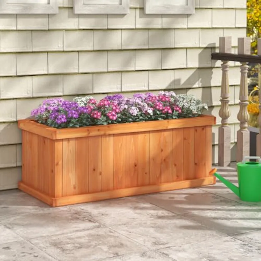 Raised garden beds for patio and backyard use, made of fir wood, natural color, with 4 drainage holes and detachable base plate