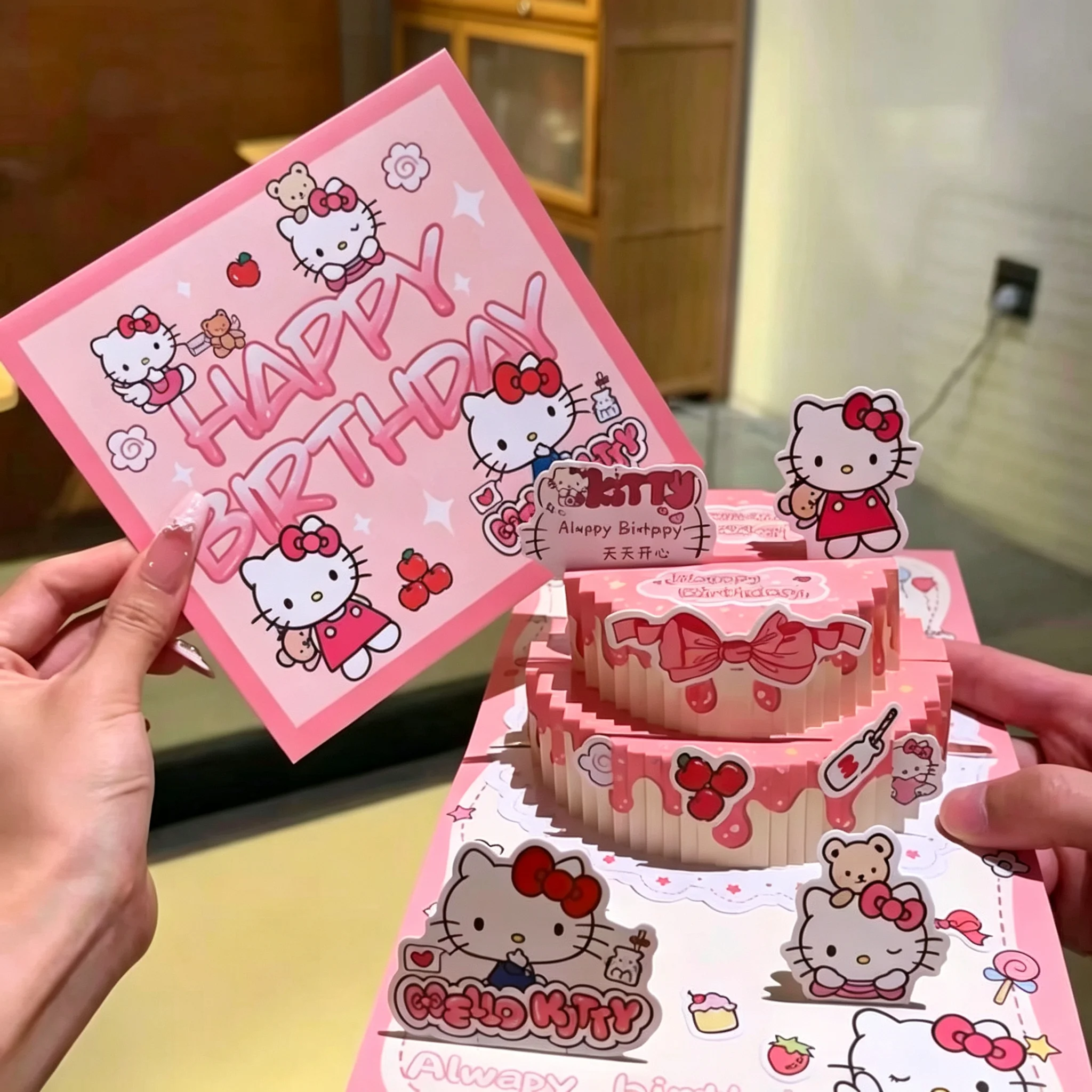 Sanrio DIY Pop-up Birthday Card, 3D Cake Greeting Card, 4 Styles Available: Kuromi, Cinnamoroll, Hello Kitty, Pochacco
