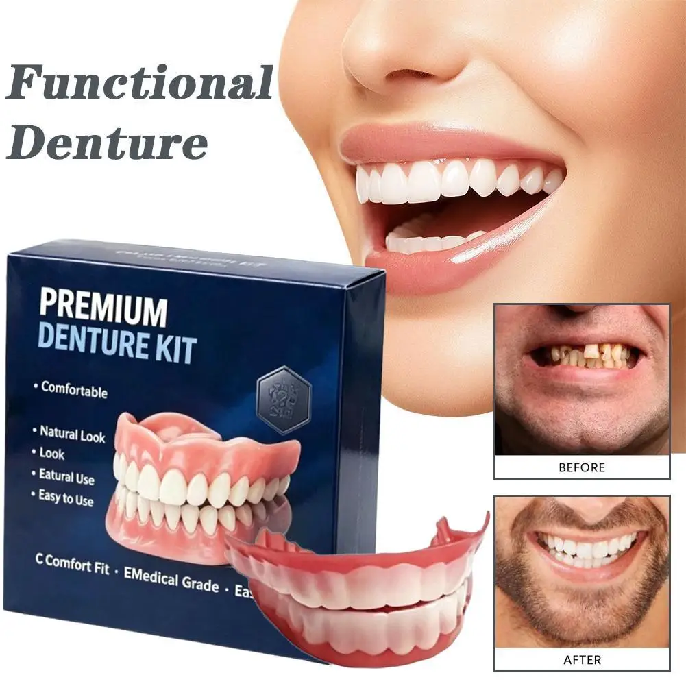 Temporary Denture Kit Medical Grade Silicone False Teeth Comfort Custom Fit Missing Teeth Restoration Cosmetic Veneers