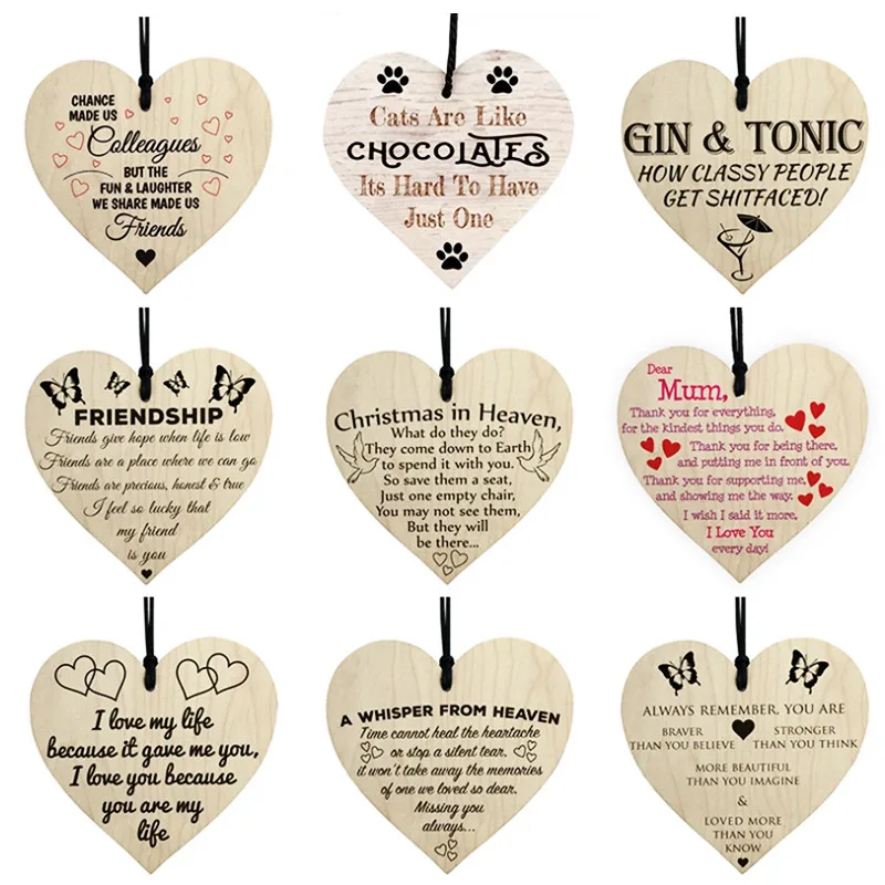 Merry Christmas Wooden Heart Baubles Tags Hanging Christmas Tree Decor DIY Craft Ornaments Christma New Year Wedding Party Decor