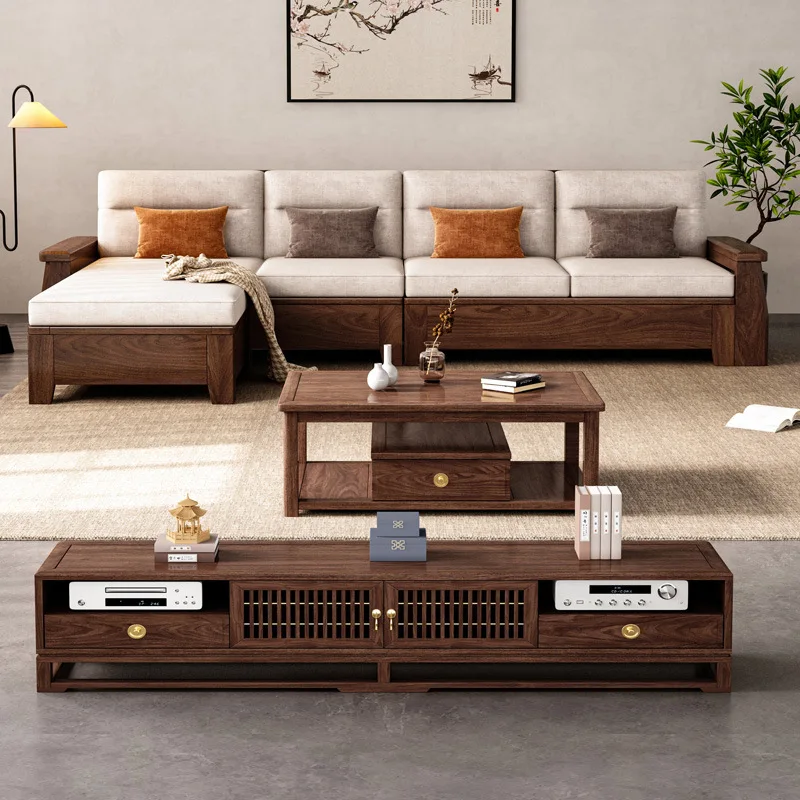 New Chinese style, solid wood sofa, living room full small apartment combination, modern simplicity
