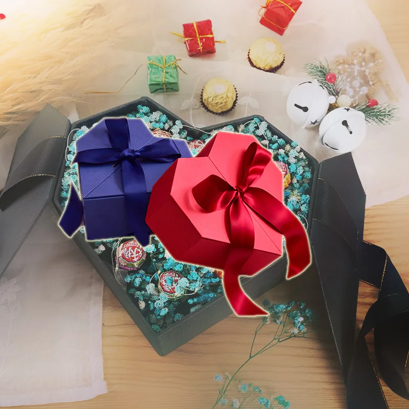 Scatola di caramelle per matrimoni a forma di cuore scatola regalo per feste regalo di san valentino di natale in tinta unita con nastro a forma di cuore