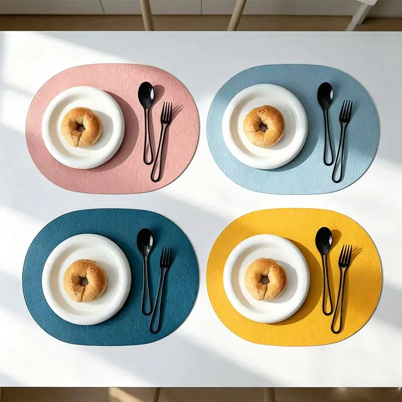 4/8/12pcs Minimalist Leather Table Placemat with Water Repellent Heat‑Insulated Non‑Slip Surface for Restaurant Hotel Household