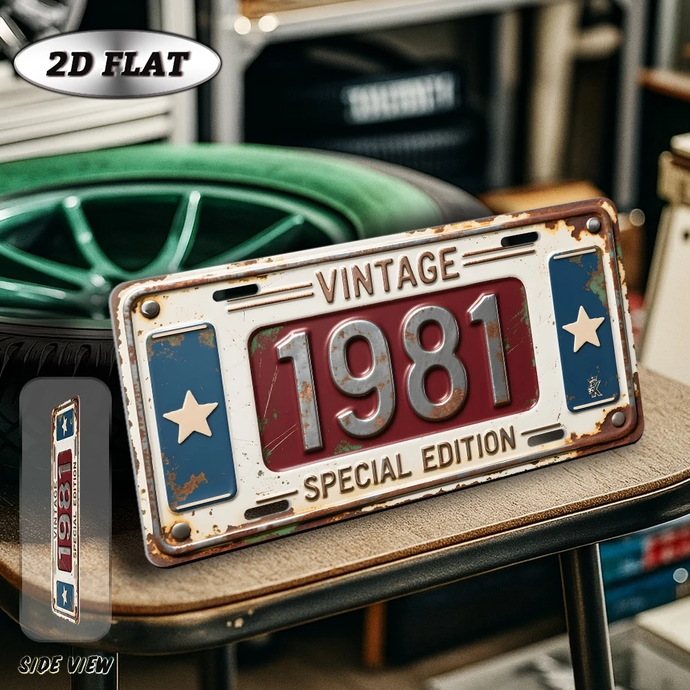 2D Flat, [2D Flat] 1pc Vintage 1981 Metal Sign - Year Display Aluminum Wall Plaque 30.48cm x 15.24cm (1981 Birth Year Gift) - Re