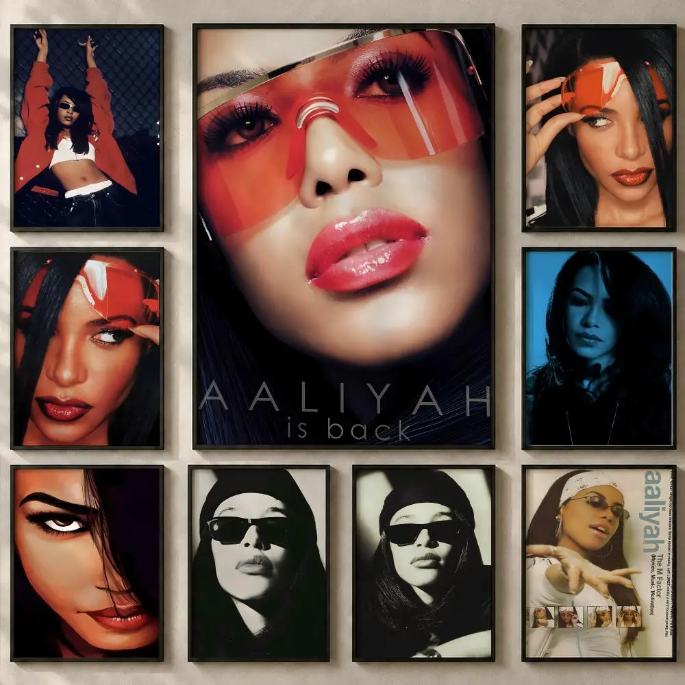 Singer A-AaliyahS Poster Art  Self-Adhesive No Glue Residue Wall Sticker for Home Office Nursery