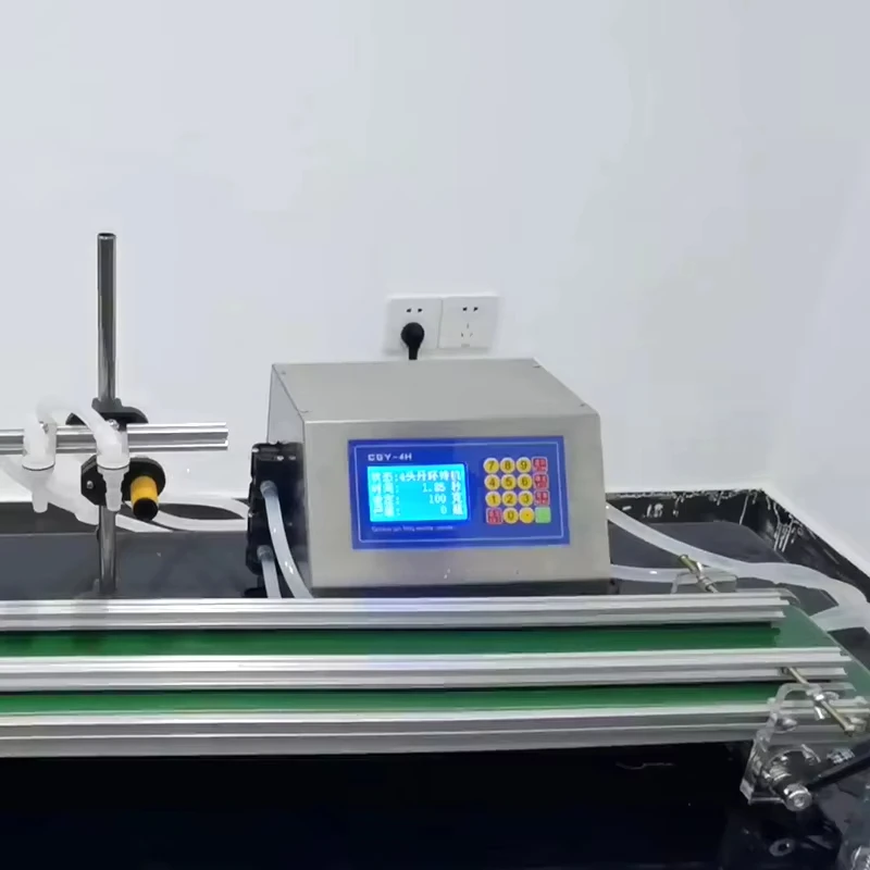 Automatyczna pompa membranowa do napełniania mały płyn cztery głowice z przenośnikiem taśmowym napełniacz oleju 4*3000ml/głowica CSY-4H3200/4H1200