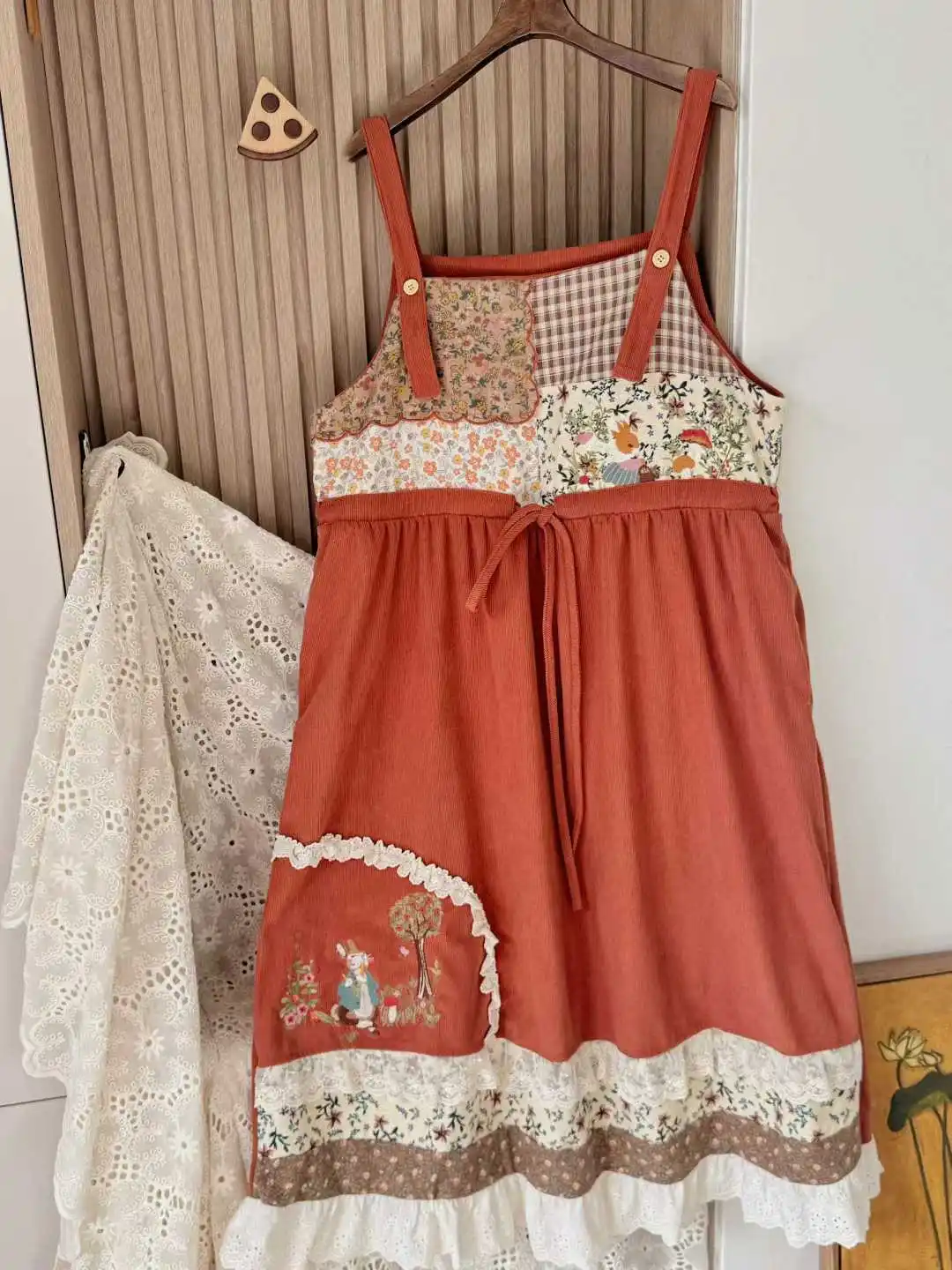 Inverno coreano doce veludo renda bordado sem mangas suspender vestido mori menina kawaii lolita harajuku japonês vestido longo