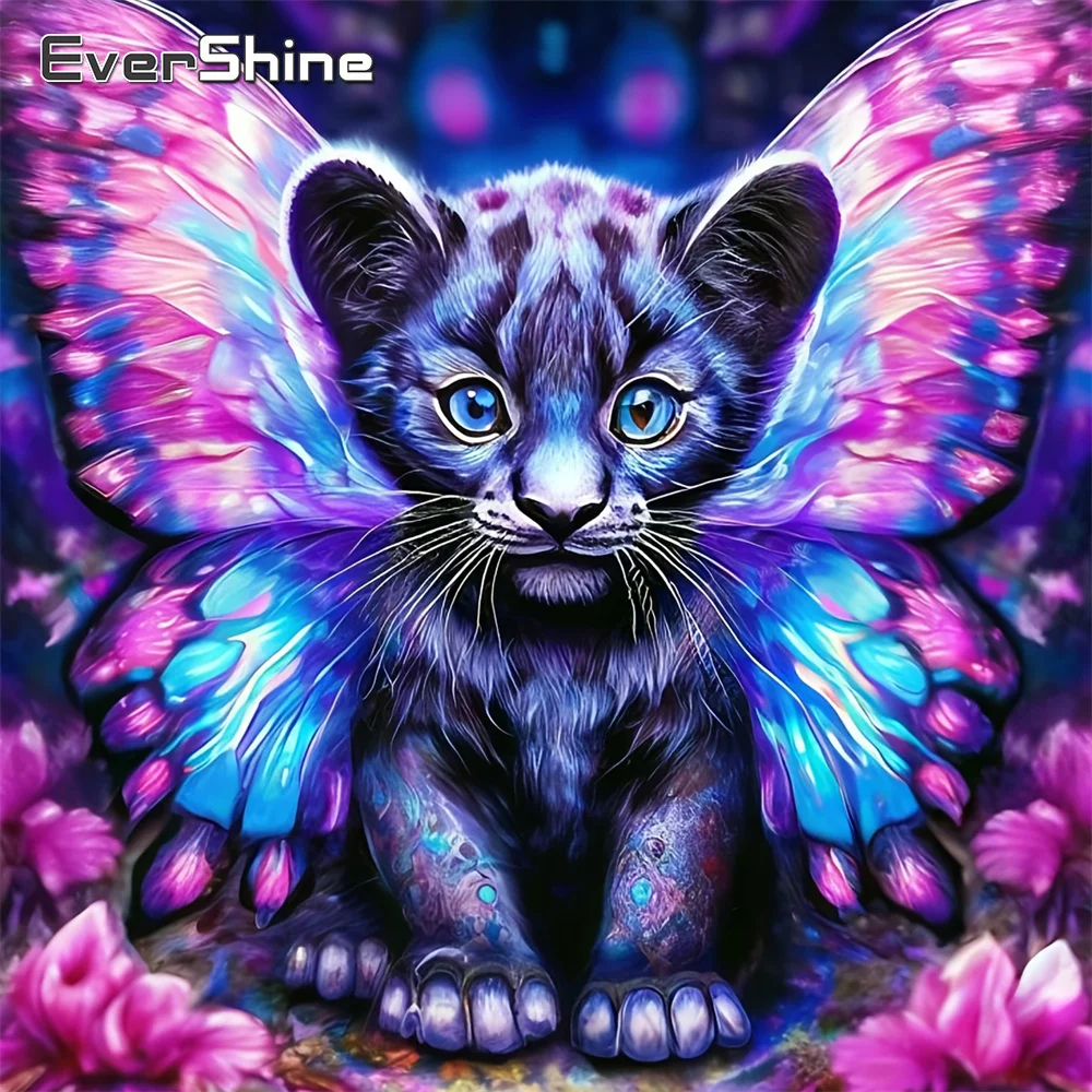 Evershine Diamant-Mosaik Tier DIY Vollbohr-Stickerei Leoparden-Bild aus Strass-Malerei Schmetterling Wandkunst